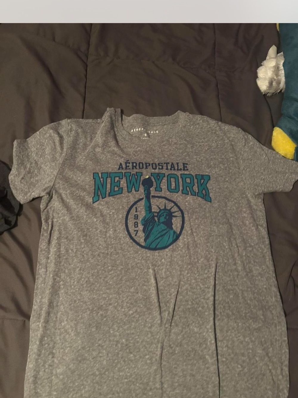 Aeropostale Gray Tee with Teal & Navy New York Graphic